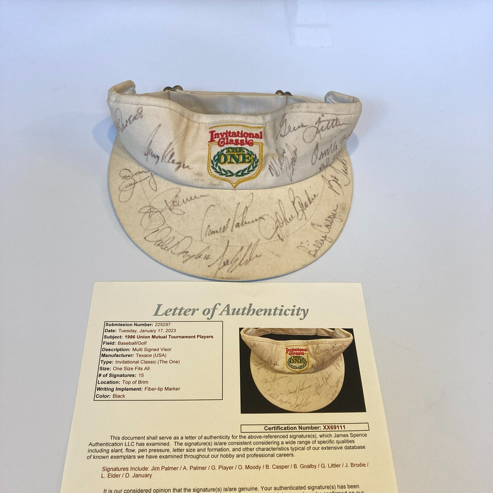 Arnold Palmer 1986 Union Mutual Tournament Signed Golf Hat 15 Sigs JSA COA 