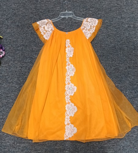 Vintage Durelle Night Gown Sz Medium Orange Nylon Chiffon Lace - Picture 7 of 12