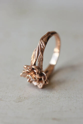 Fede Nuziale Doppia Fascia Solitario Moissanite Taglio Tondo Design Forma Fiore Rosa - Foto 6 di 9