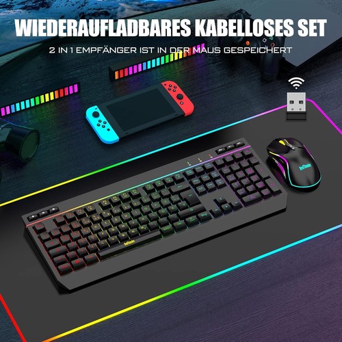 K20 Rechargeable Kabelloses Gaming Tastatur und Maus Set, QWERTZ DE Layout, R... - Afbeelding 3 van 9