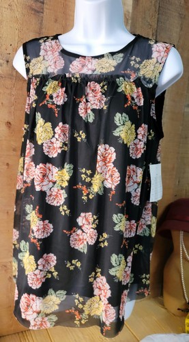 Bobbie Brooks Sheer Yoke Top Floral Black Mesh Overlay Top Sleeveless Size S - Picture 5 of 8