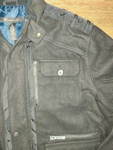 INC International Concepts Black Wool Blend Bomber Field Jacket Mens XXL - Picture 3 of 7