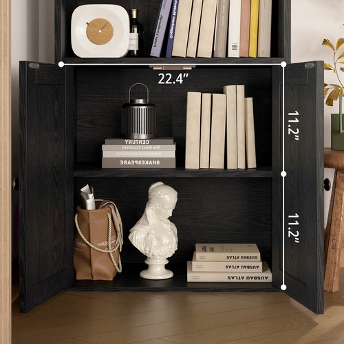 Industrial 5-Shelf Bookcase W/ Doors - 11.8" Depth Floor Standing Storage - Picture 8 of 11