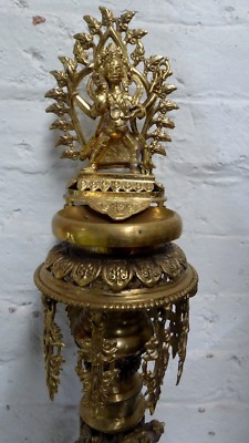 ANTIQUE TIBETAN BRASS CENSOR SUKUNDA FLOOR STANDING TEMPLE OIL BURNER SHIVA #2