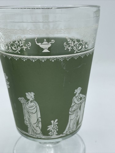 2 Wedgewood Greek Style Green Glasses Footed Hellenic Iced Tea MCM Bar Jeanette - Picture 14 of 18