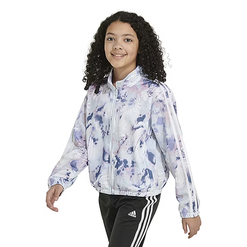 NEW adidas Big Girls Blue /Pink Print Loose Fit Track Jacket, Size LARGE (14) - Picture 2 of 7
