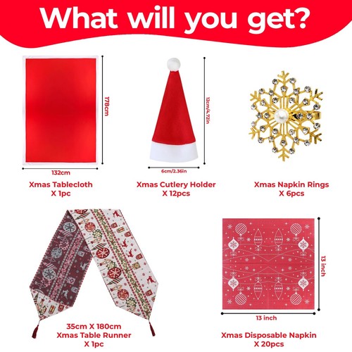 Christmas Tableware Sets Napkins Tablecloth Table Runner Christmas Eve Dinner - Picture 13 of 21