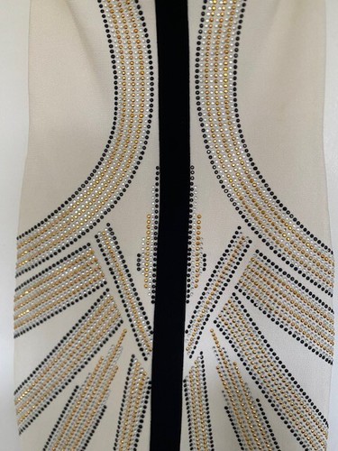 White Black & Gold Bebe Art Deco bandeau knee High Dress Size Small - Picture 14 of 14