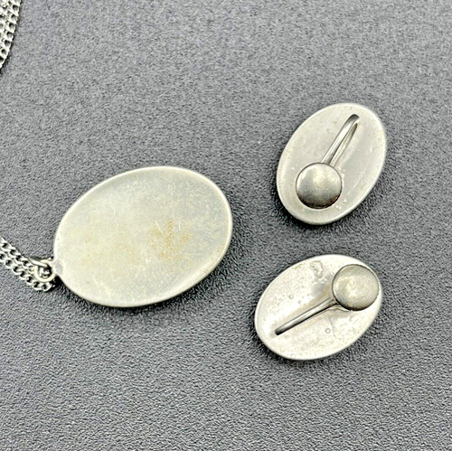 Collar y aretes de colección palmera puesta de sol profundidad tono plata 18" con rosca trasera - Imagen 8 de 10