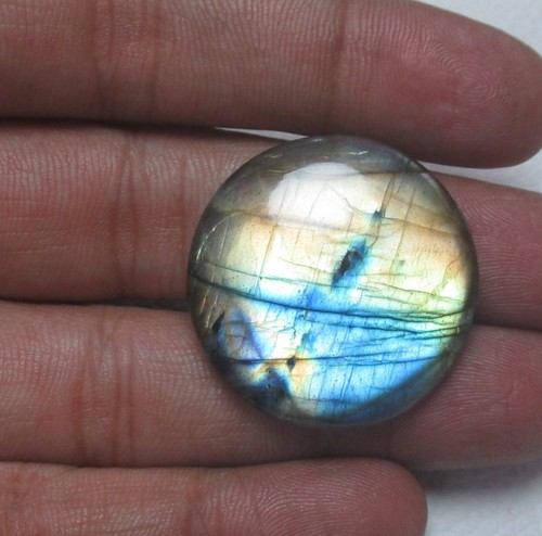 Natural Labradorite Cabochon Round 49.80 Ct Flat back Loose Gemstone H 9384 - Picture 5 of 5