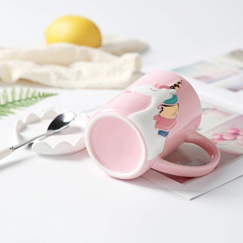 Charming Unicorn Coffee Mug with Lid and Spoon - Cute 13oz Ceramic Design - Picture 4 of 9