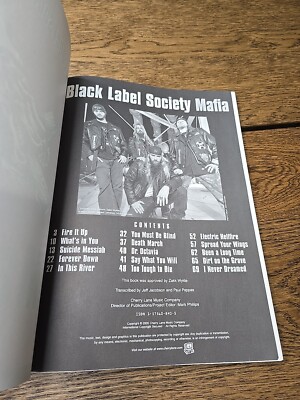 Black Label Society Mafia Guitar/Vocal Music Book Note for