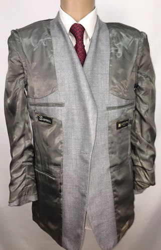 VINTAGE 80ER LANVIN HERREN GRAU SPORT MANTEL BLAZER ANZUG JACKE GR 39R AUFGESETZTE TASCHEN - Bild 10 von 12