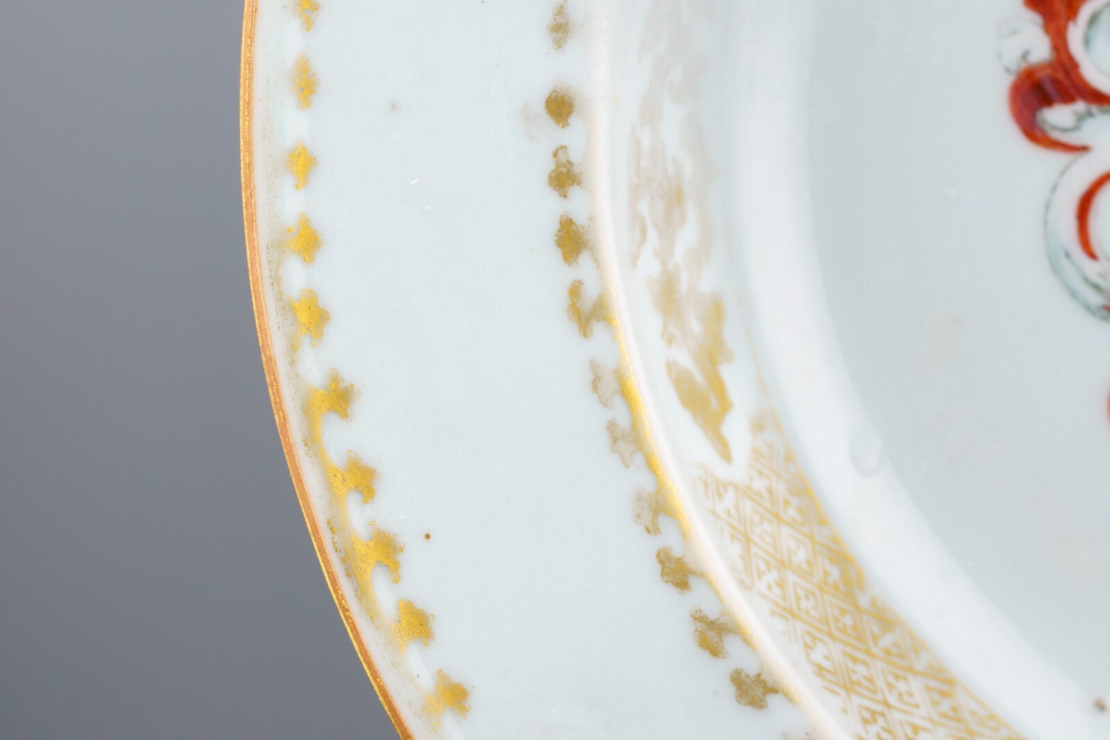 Chinese Armorial Porcelain Gilt Plate Famille Rose Qing Period 18th Century