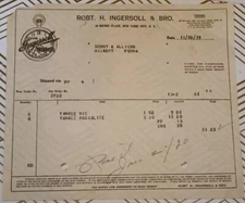 1919 Robert H Ingersoll & Bro Watch Billhead Receipt New York City NY