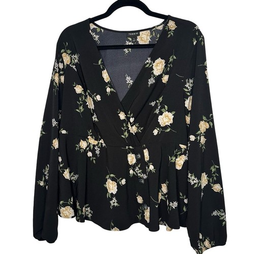 Torrid Floral Long Sleeve Peplum Blouse Black Size 1X