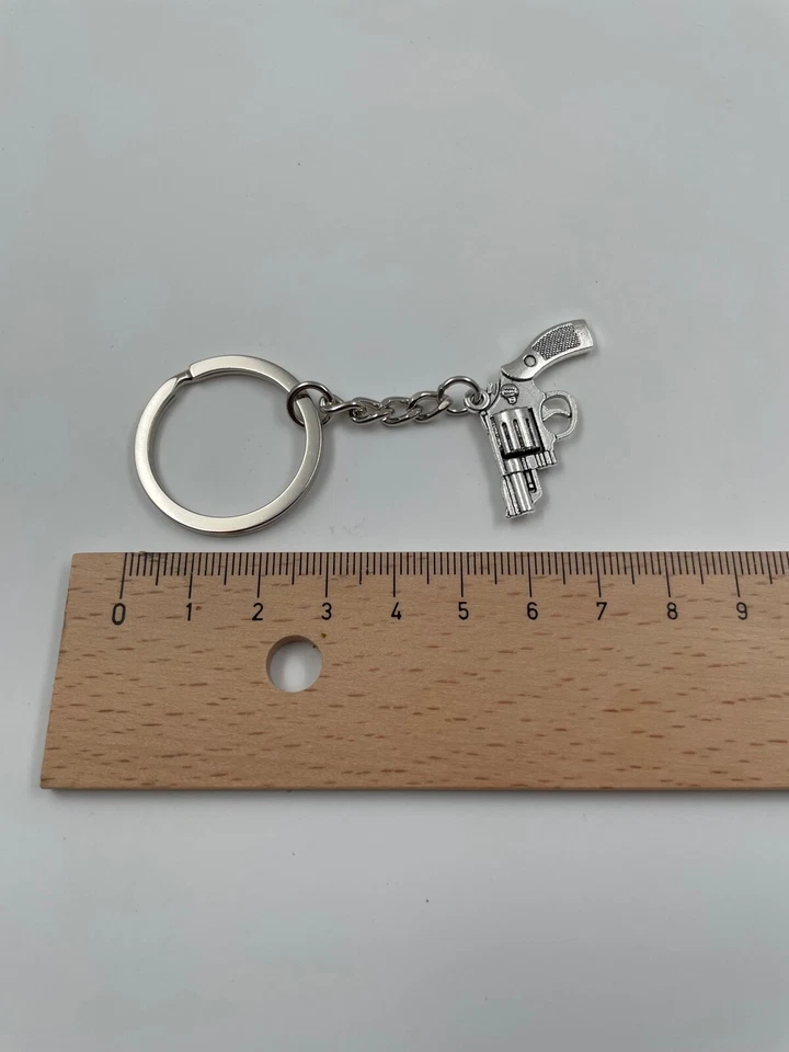 Portachiavi Argento Metallo Revolver Pistola Gun Crime Ciondolo - Immagine 3 di 4