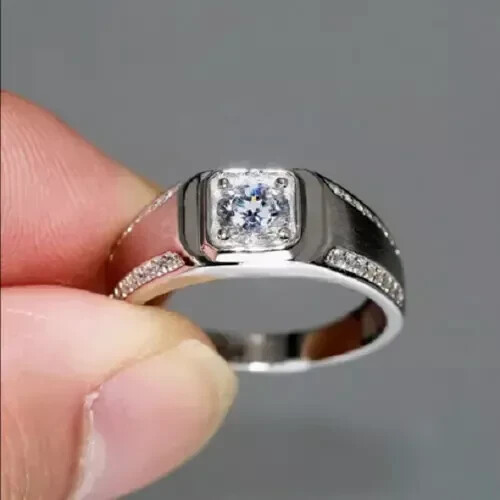2Ct Round Lab-Created Diamond Pinky Engagement Men’s Ring 14K White Gold Plated - Picture 4 of 4