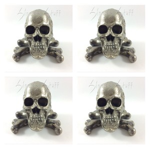 set of 4 skull crossbones silver large place card holder halloween halloween place card