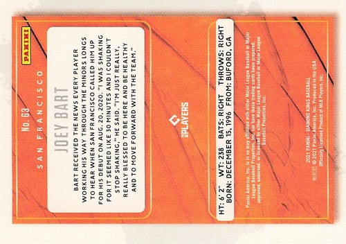 Joey Bart Rookie Diamond Kings 2021 Baseball Card #63 - Picture 2 of 2