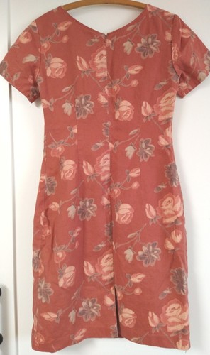 Coldwater Creek Leinenkleid Etuikleid Damen 8P gefüttert Reißverschluss hinten terrakotta geblümt - Bild 2 von 12