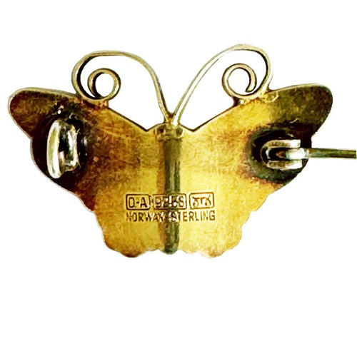 DAVID ANDERSEN Norway Butterfly Brooch Pin Sterling Silver Yellow Enamel 1.19" - Picture 10 of 11