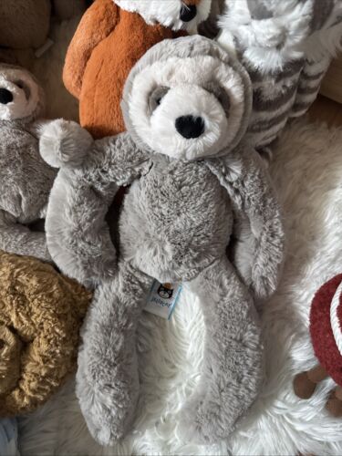 Jellycat Medium Snugglet Bailey Sloth Soft Toy Comforter Grey Plush Retired NWT