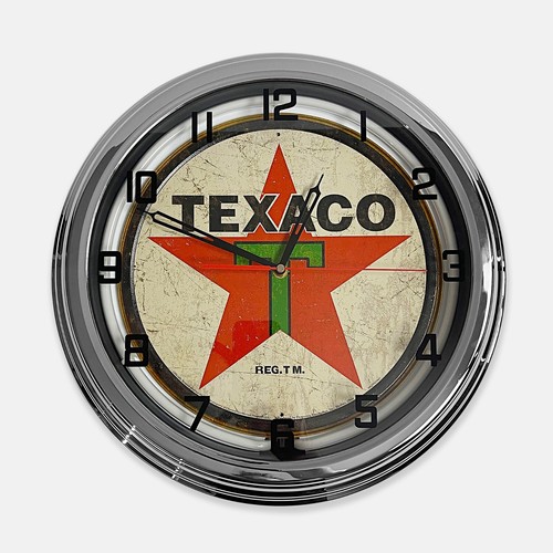 18" Texaco 1936 Logo Metal Sign Designed White Neon Clock - SIGNBOX - Picture 2 of 10