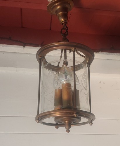Antique Bronze Hanging Interior Lantern ,Etched Glass 3 Lights, Re- Wired - Picture 14 of 14