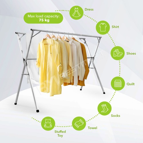 Foldable Clothes Drying Airer Laundry Dryer Rack Stainless Steel Garment Hanger - Picture 9 of 12
