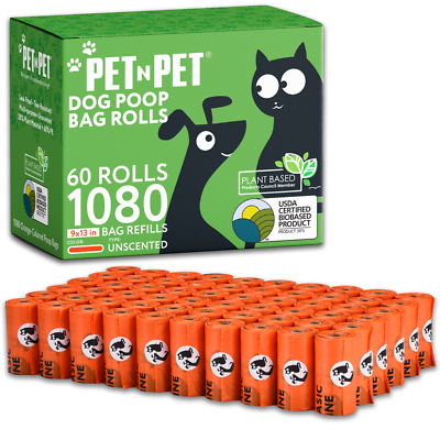 #ad Pet N Pet 1080 Counts Orange Dog Poop Bag Rolls 38% Plant Based 62% PE Waste Bag $23.99