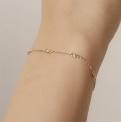 14k Real Gold Bezel Set Diamond Station Bracelet for Women, Adjustable 5.5”-6.5” - Picture 7 of 9
