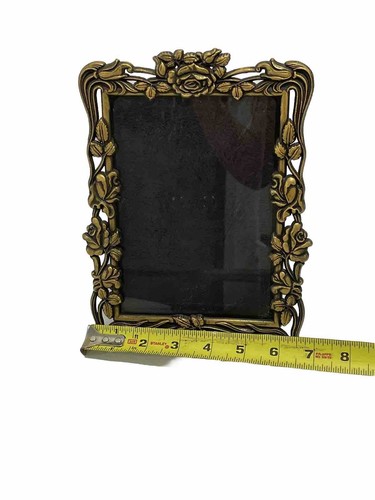 Gold Metal Roses Picture Frame Vintage 5x7” Scrolled Design Free Standing Korea - Picture 5 of 11