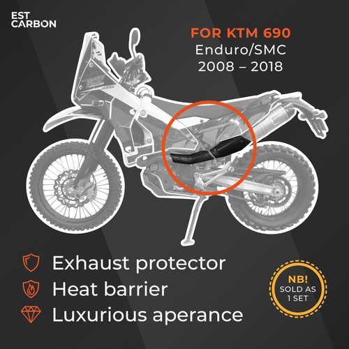 Exhaust Heat Shield Cover Protector, KTM 690 SMC/Enduro/Duke 08-18 Carbon Fiber - Picture 6 of 11