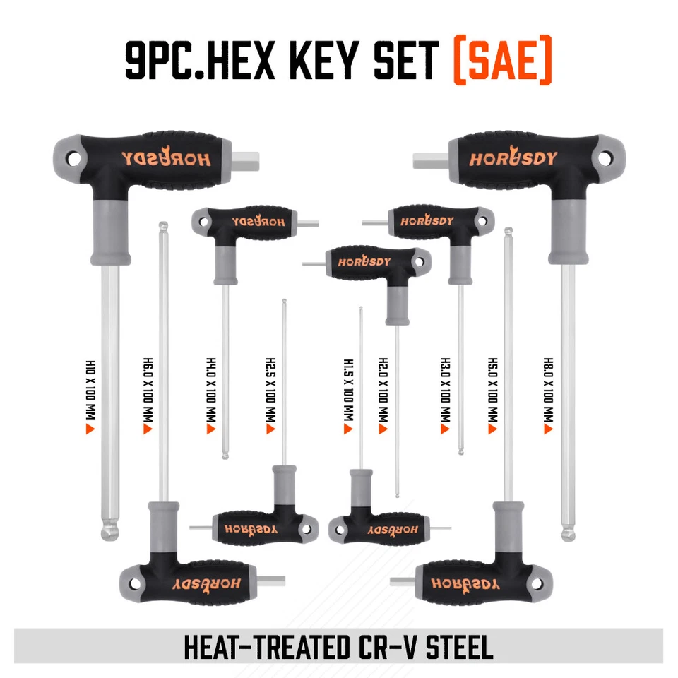 18Pc SAE/Metric T Handle Allen Wrench Ball End Hex Key Set Long w/ Storage Stand - Image 4 of 4