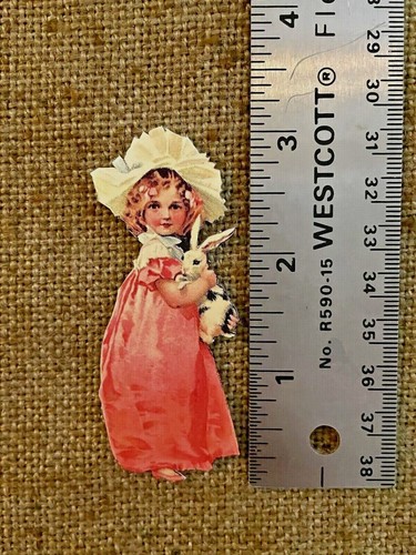U Choose Vintage Inspired Girl in Pink Dress Rabbit Easter Cardstock Decoration - Picture 7 of 14