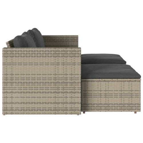 5 Piece Garden Sofa Set with Cushions Grey Poly Rattan Acacia E7Y3 - Picture 6 of 11