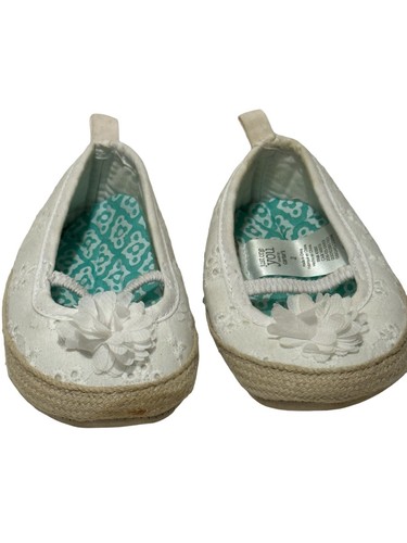 Carter's Baby Girl Espadrille Crib Shoes Infant 3-6 Months Size 2. White W/flowe - Picture 1 of 6