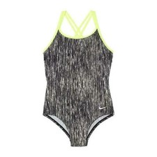 Nike 7122 Girls Grey Rush Heather Spiderback One-Piece Swimsuit Youth Size 12