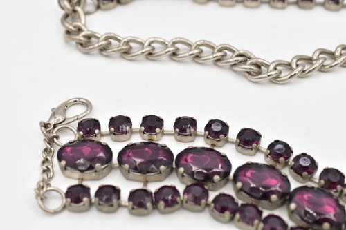 Vintage Crystal Belt Dark Purple Prong Rhinestone Chunky Silver Wide 80s 32"-42" - Picture 12 of 12