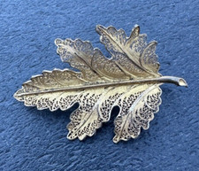 Vintage Filigree Vermeil 925 Sterling Silver  Topazio, Portugal Leaf Brooch