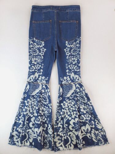 Free People Jeans Damen 26 blau Blumen Glockenboden Schlag Allover Hippie High 70er - Bild 5 von 15
