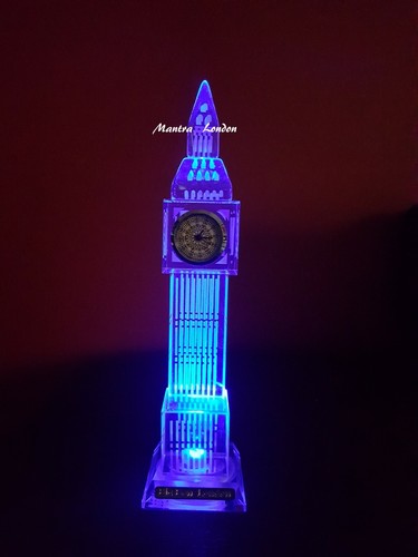 Big Ben Crystal Glass Clock 3D Laser Multi Lights London Souvenir Ornament 23CM - Picture 4 of 8