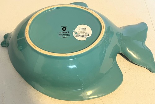 Set Of 3 Summer Stoneware Teal Colored Fish Chip And Dip Bowls - Picture 7 of 16