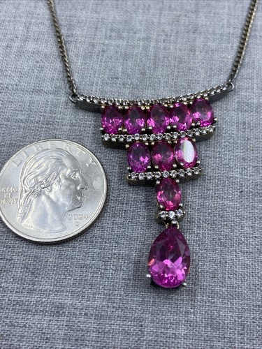 STS Chuck Clemency Lab-Created Ruby White Topaz Sterling .925 Drop Necklace - Picture 4 of 10