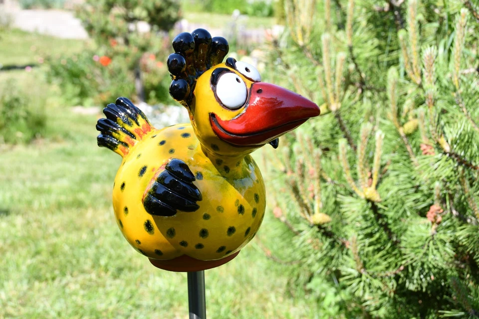 Bola de Jardín Cerámica Decoración Estatua Pájaro Colorido H21cm Midene Hecho a Mano Foto 3 de 4