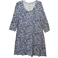 Garnet Hill Dress Womens L Blue Floral Midi Bohemian Tencel Stretch Cottagecore