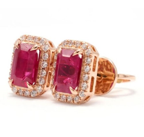 1.20ct Natural Round Diamond 14k Rose Gold Ruby Anniversary Wedding Stud Earring - Bild 2 von 4