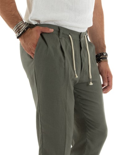 Pantaloni Uomo Lino Lungo Tinta Unita Elastico Sul Retro Vari Colori - Imagen 31 de 41