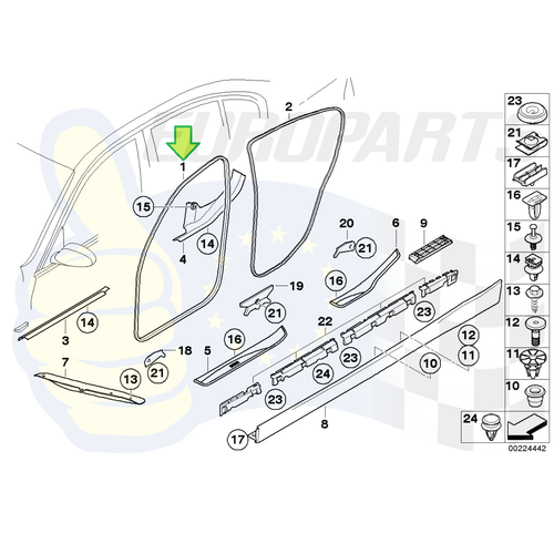 Protector de borde de sello de goma para puerta BMW E90 2006-2011 sedán resistente al clima delantero izquierdo - Imagen 3 de 18